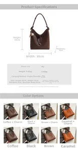 Specifiche dettagliate sulle dimensioni e colori per questa borsa grande in pelle PU