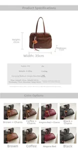 Detailed size chart of the large PU Boston bag with dimensions 35x22x11cm and strap length