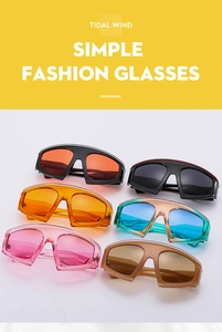 Selection of large frame Y2K sunglasses in six vibrant colors with a sporty one-piece lens