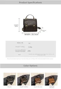 Detailed size chart and dimensions of the retro PU leather square backpack for women