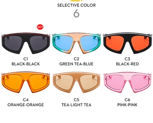 Matrix showing 6 color variants of Y2K oversized wrap-around sporty sunglasses