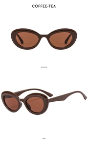 Detailed front and side views of vintage oval coffee-tea sunglasses with thick frames