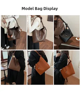 Presentazione della borsa a secchiello capiente con spalline annodate e coulisse intrecciata
