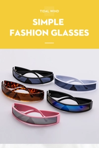 Detailed close-up of Y2K futuristic rectangular sunglasses in five various trendy colors