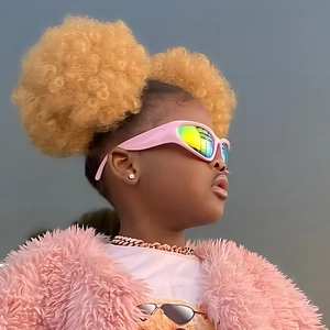 Kids Y2K sporty cycling sunglasses with pink thick frames and colorful polarized lenses