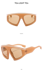 Dual view of tea-light oversized Y2K sunglasses with wrap-around frame and white top line