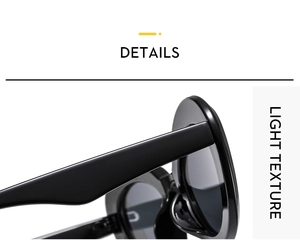 Close-up of the smooth black oval sunglasses frame showing the hinge and lens details