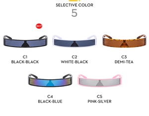 Detailed comparison of futuristic Y2K wrap-around sunglasses in 5 trendy color options