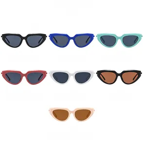 Collage showing seven color options for these trendy cat-eye sunglasses for women