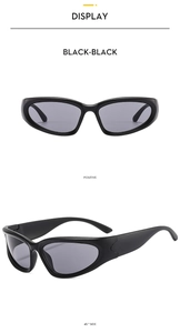 Front and 45-degree side views of black matte Y2K sports cycling sunglasses for kids