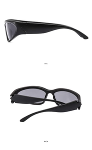 Detailed side and back views of kids Y2K sports sunglasses with UV protection lenses