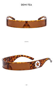 Detail of demi-tea Y2K shield sunglasses showing side view with white star logo