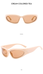 Front and side views of cream-colored Y2K sports cycling sunglasses for kids with tea lenses