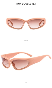 Pink Y2K kids sports sunglasses with gradient lenses showing front and side views