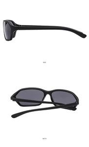 Side and back view of Y2K aesthetic rectangular sunglasses with black frames and dark lenses