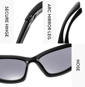 Macro view showing secure metal hinges and ergonomic arc temples of kids Y2K sunglasses