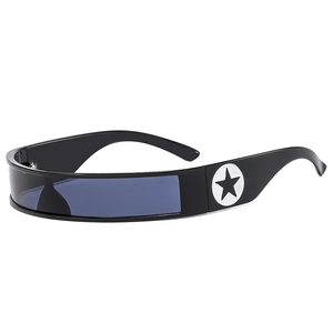 Futuristic Y2K rectangle wrap-around sunglasses with a sleek star detail on side