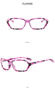 Detail of pink camouflage Y2K sunglasses frames showing front and side perspectives