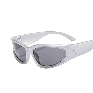 Kids Y2K sports cycling sunglasses with matte silver frame and grey UV protective lenses