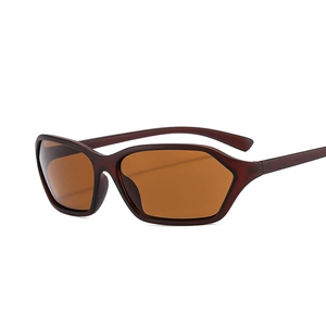 Retro Y2K irregular dark red-brown sunglasses with amber lenses for women