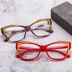 Cat eye TR90 blue light blocking glasses in red and tortoiseshell color combinations