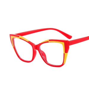 Ultralight TR90 cat-eye blue light blocking glasses in red and yellow patchwork design