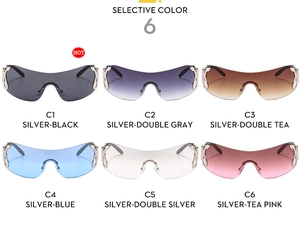 Détail de lunettes de soleil enveloppantes Y2K en six dégradés de couleurs tendance