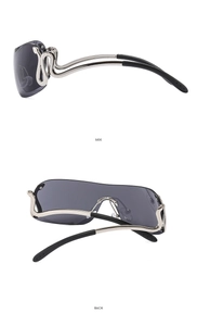 Vue détaillée latérale et arrière des lunettes Y2K avec branches en métal serpent argent