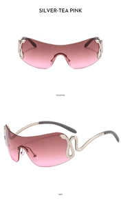 Détail des charnières serpent argentées sur lunettes Y2K avec dégradé rose thé