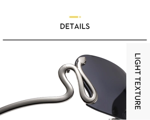 Gros plan des lunettes Y2K avec pont de nez en forme de serpent argenté et verres foncés