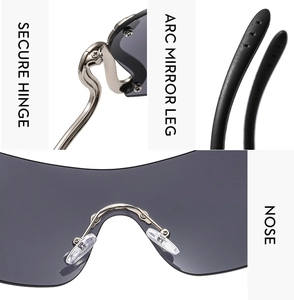 Détails des charnières métalliques et des branches ergonomiques de lunettes Y2K