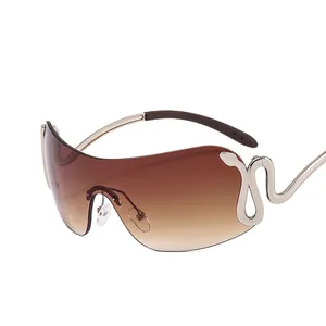 Lunettes de soleil Y2K enveloppantes à verres dégradés marron et décor serpent argenté