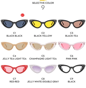 Cat eye sunglasses collection with rhinestones and star accents in nine trendy colors