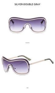 Detailsicht der silber-doppelgrauen Y2K randlosen Sonnenbrille mit Verlaufsgläsern
