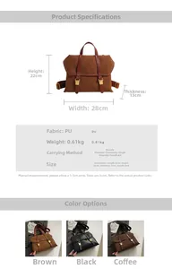 Detailed size specifications and color comparison of the large vintage PU leather backpack