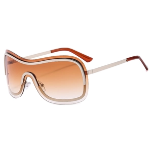Y2K Randlose Sonnenbrille mit braunen Verlaufsgläsern und silbernem Metallrahmen im Retro-Stil