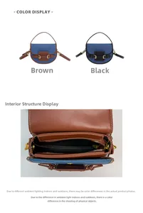 Detailed interior view of multi-layered denim saddle bag with metal zippers and leather trim