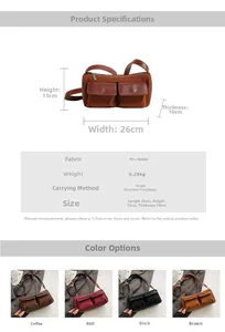 Detailed view of vintage multi-pocket shoulder bag with suede and PU leather texture