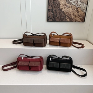 Chic multi-pocket frosted leather underarm bags in four colors with sleek straps
