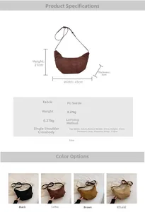 Guide des tailles et affichage quatre couleurs du sac besace en daim synthétique