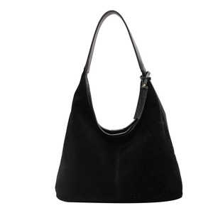 Sac hobo vintage en suédine noire avec large bandoulière et détails de rivets en métal