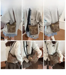 Detailed views of leopard print tote bag with gold coin charm and brown shoulder straps