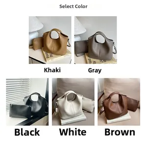 Litchi texture tote bag set with matching inner pouch available in five neutral colors
