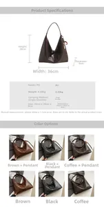 Detail view of large PU leather tote bag dimensions and multi-color product comparisons