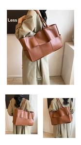 Detailed view of the brown large-capacity tote bag with premium leather woven texture