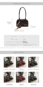 Detailed size specifications and color options for the stylish PU leather pillow handbag