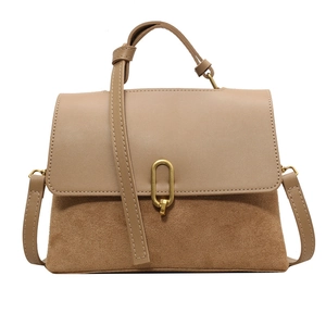 Retro khaki matte leather crossbody bag with contrasting texture and gold buckle