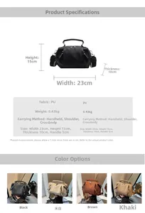 Detailed size specifications and material chart for pleated PU leather crossbody bag