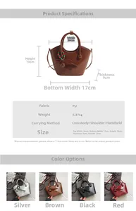Spécifications de taille détaillées et options de couleurs du sac seau vintage