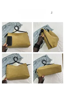 Vue multi-angles d'un sac cabas jaune moutarde givré montrant les détails sous tous côtés